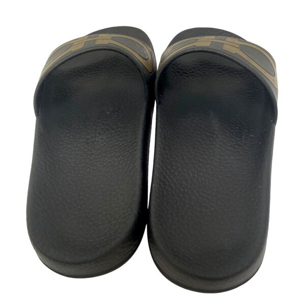 Salvatore Ferragamo Logo Slides Size 6 Designer Sandals Black Gold - Picture 11 of 12